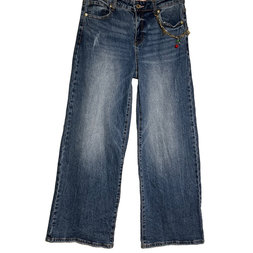 Juicy Couture Wide Leg Jeans Womans High Rise 30x30 Y2K Golden Charm Chainā